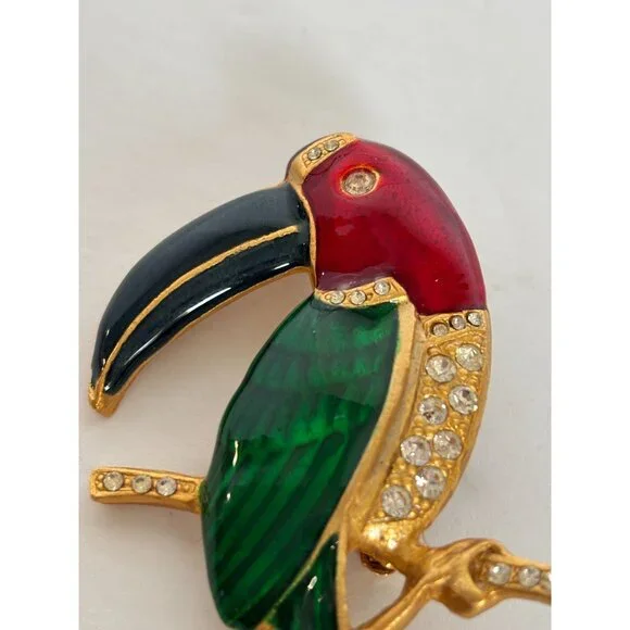 Amanda Smith Brooch Pin Toucan Bird Rhinestone Cruise Tropical Jewelry 3 Inch - Picture 2 of 7